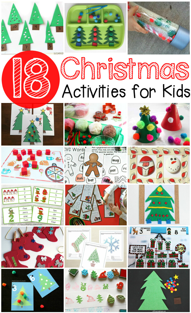 18 fun Christmas activities for kids. Math games, fine motor projects, ABC activities... lots of Christmas ideas!