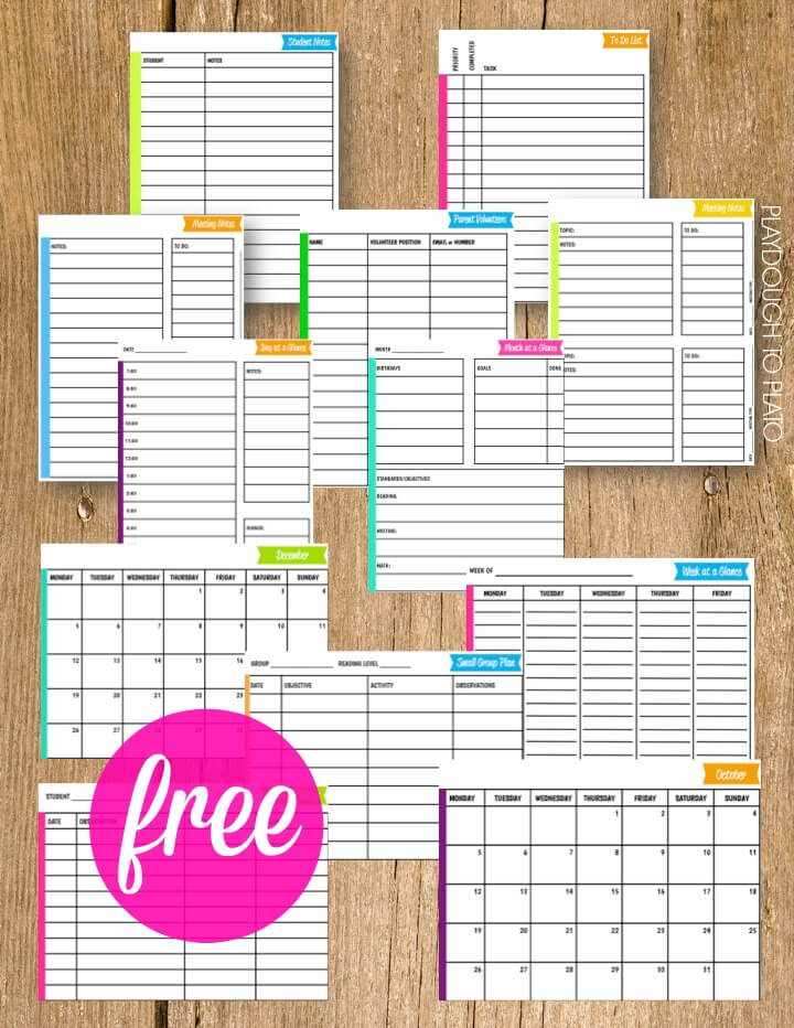 Tons of free organization sheets for teachers