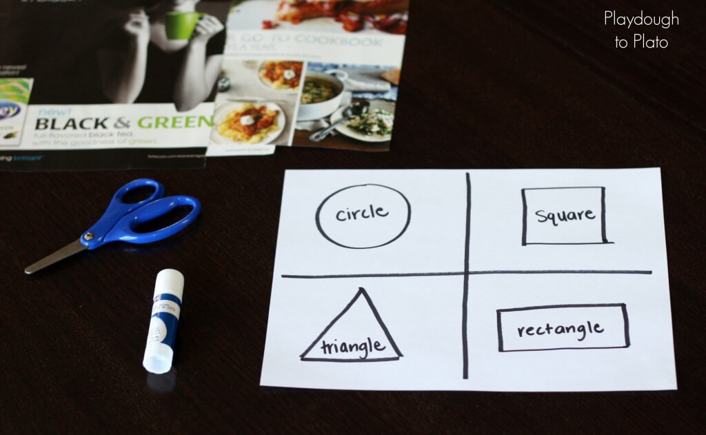 Fun shape game for kids. Do a Cut and Paste Shape Sort. {Playdough to Plato}