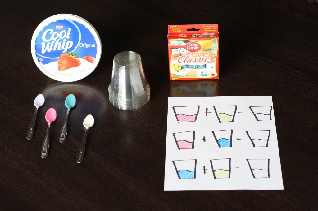 Fun way to help kids learn colors. Cool Whip Color Mixing! {Playdough to Plato}