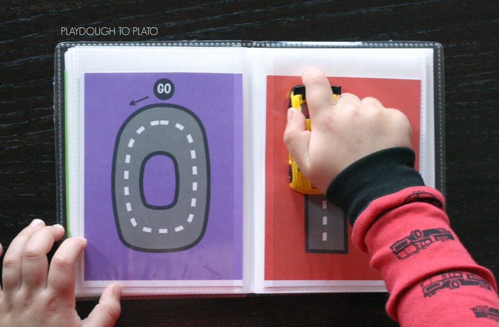 Free Matchbox car letter tracing book. {Playdough to Plato}