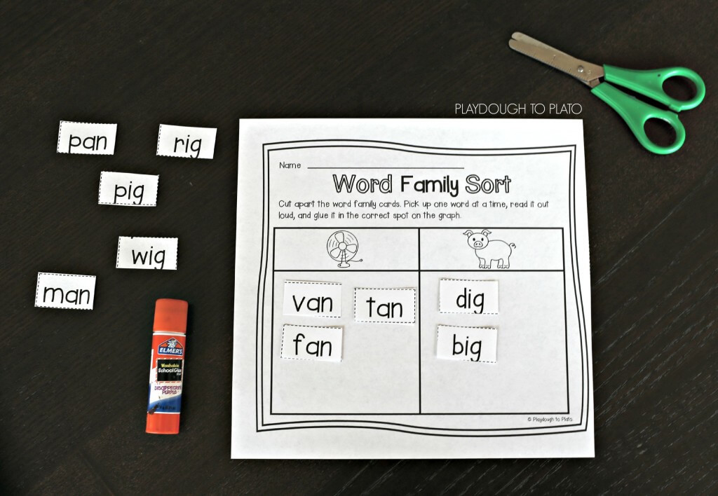 Cut, sort and glue words into word families.