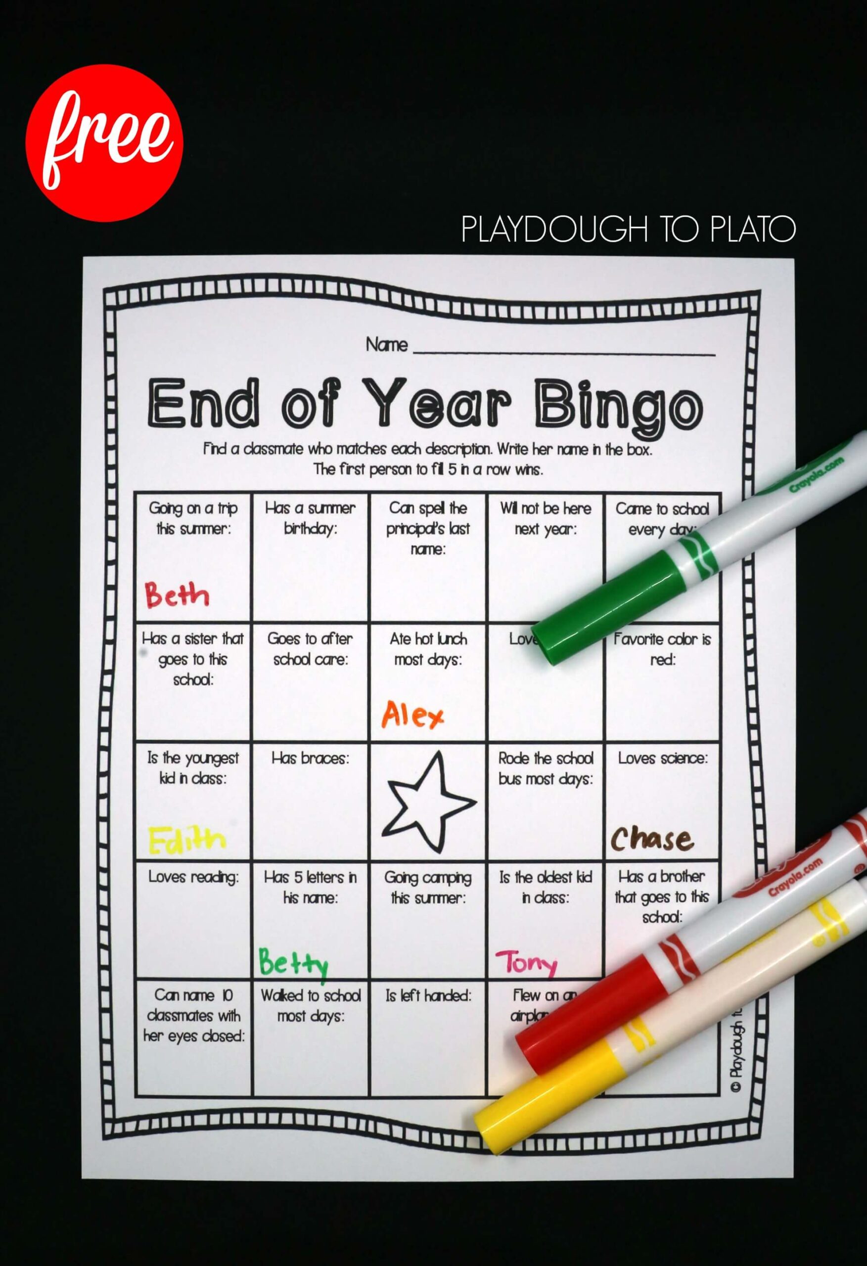 End of the Year Bingo Playdough To Plato