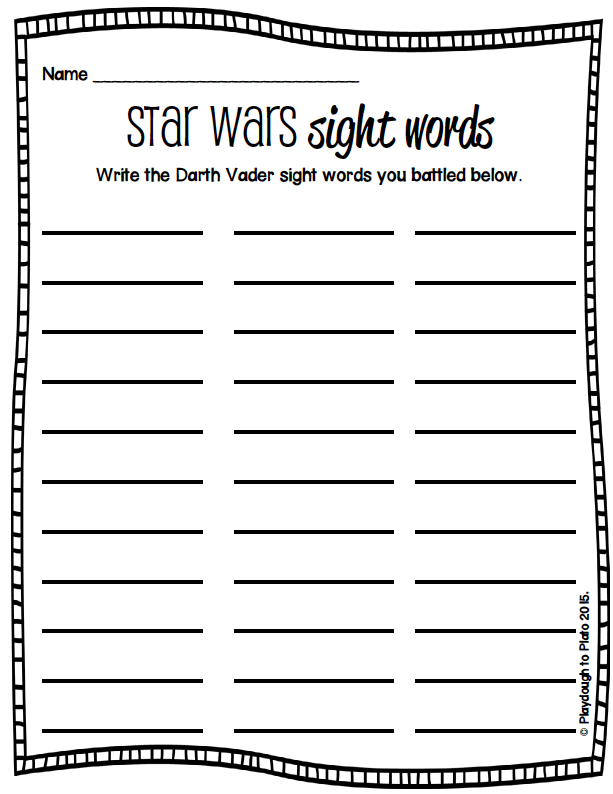Star Wars Sight Word Sheet