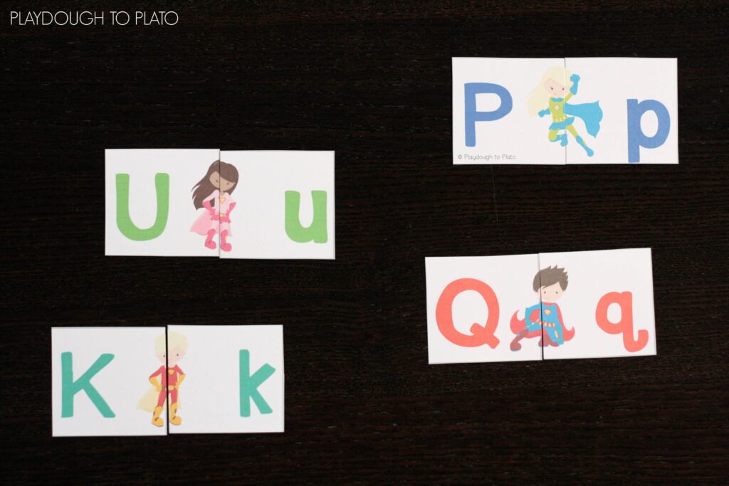 Free Superhero ABC Game. Such a fun way to pracitce upper and lowercase pairs.