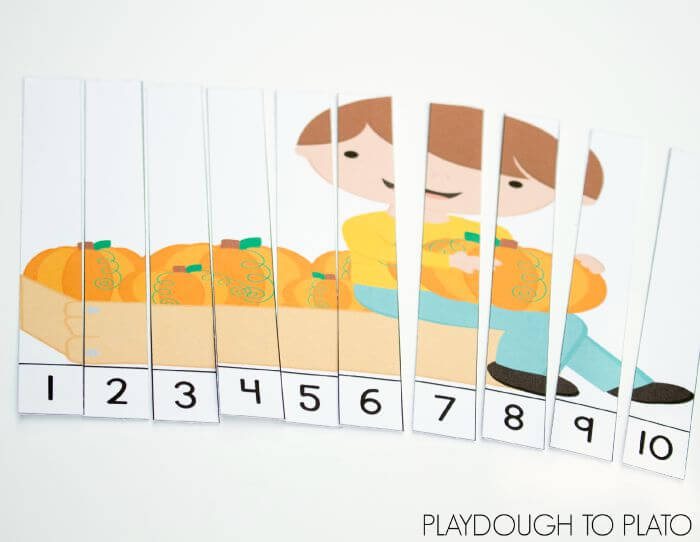 These free pumpkin puzzles for counting are perfect for kindergarteners in the fall!