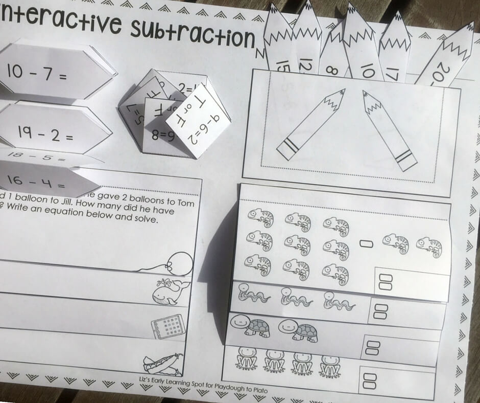 An interactive notebook activity for subtraction within 20.