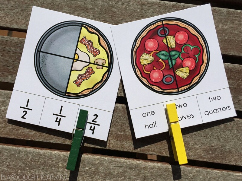 Quick and easy clip it cards for practicing pizza fractions!