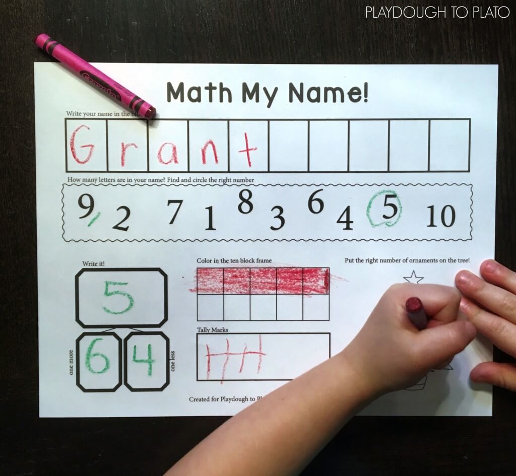 Awesome math activity for kids. Write the name and then tally, ten frame, count and write the number of letters.