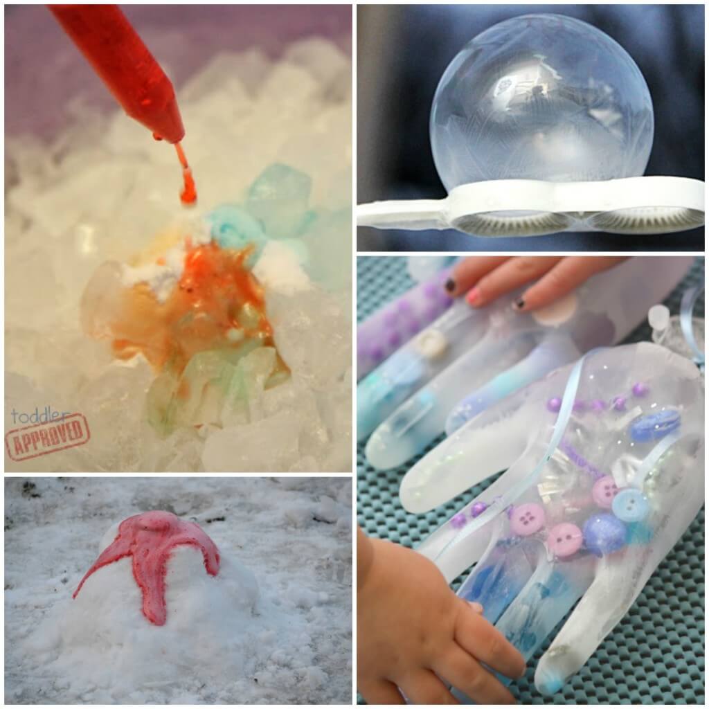 Tons of Frozen themed science experiments for kids! Make fizzy ice, melt frozen Elsa hands and more.