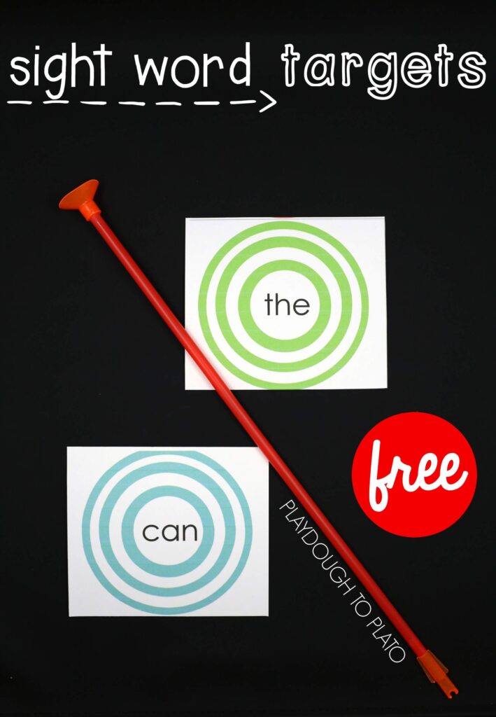Free sight word targets! What a fun sight word game for kids. This would be a great literacy center or word work activity.