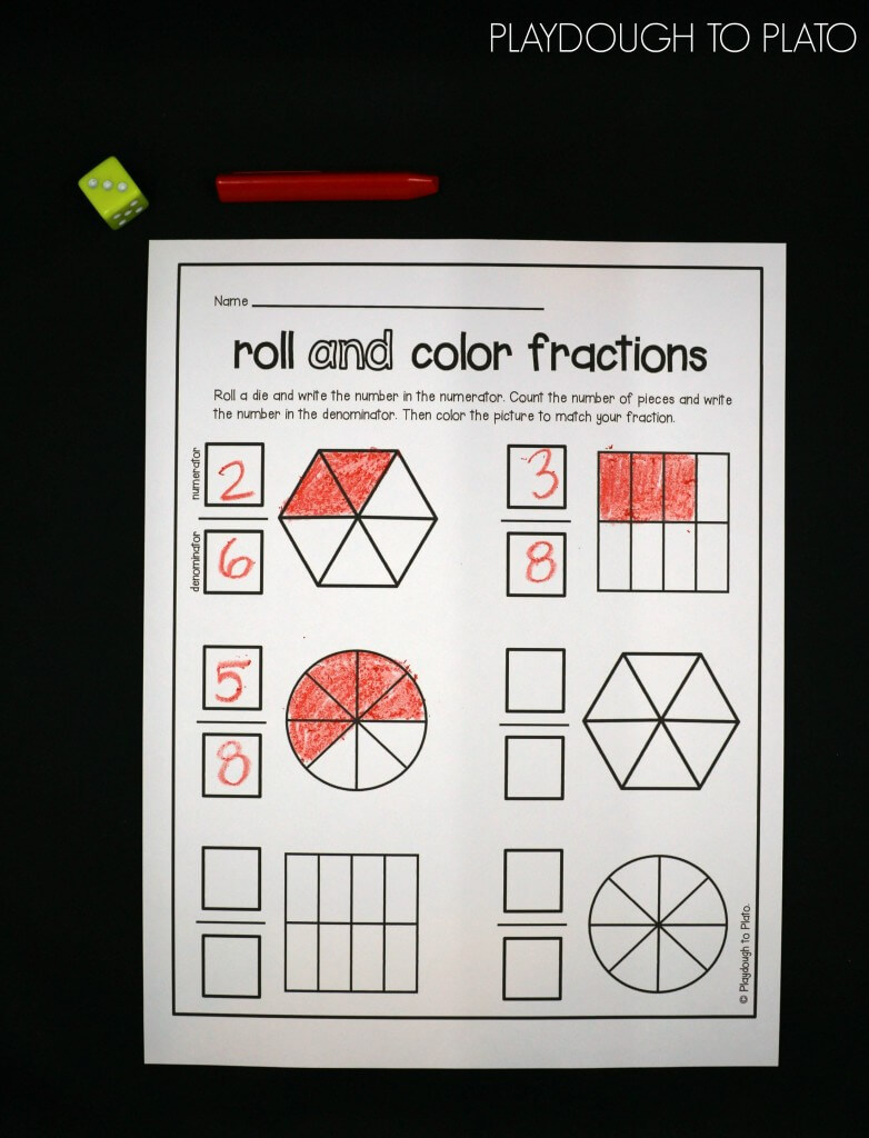 Roll and Color Fractions! What a fun way to work on numerators and denominators!
