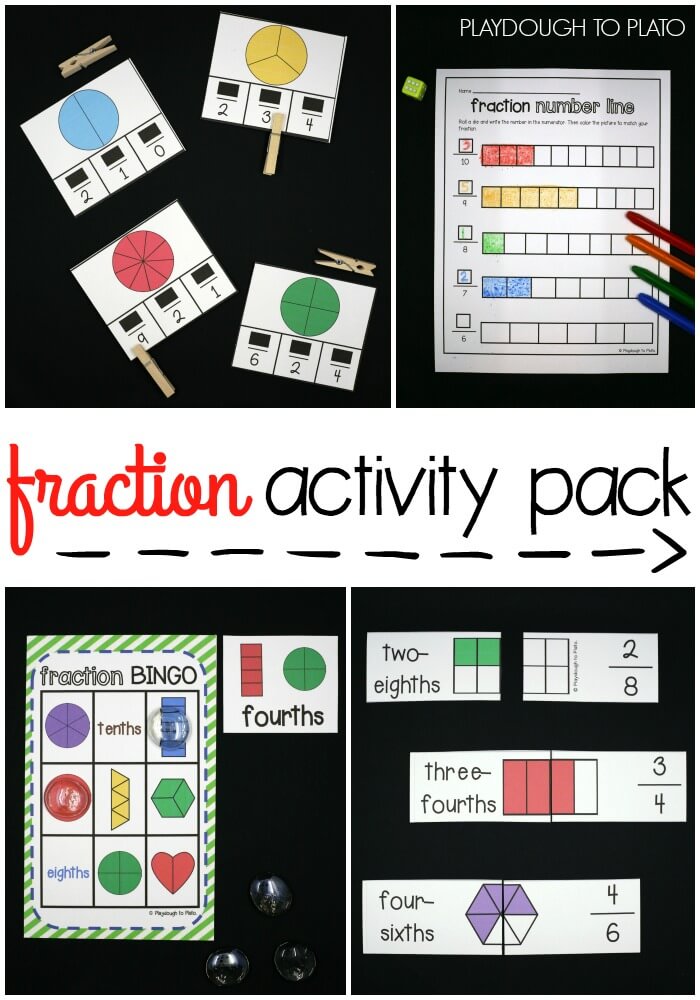 Tons of awesome fraction activities and fraction games for kids. Fun ways to learn about denominators, numerators and whole fractions.