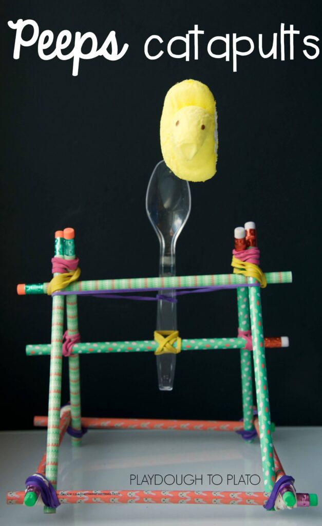 Awesome Peeps activity for kids. Make Peeps catapults. Brilliant STEM activity for Easter or spring.