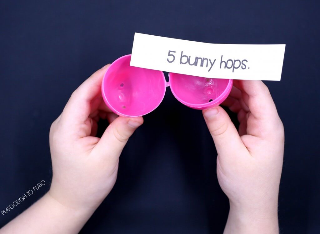 FREE Easter egg action cards! Such a fun non-candy Easter egg stuffer.