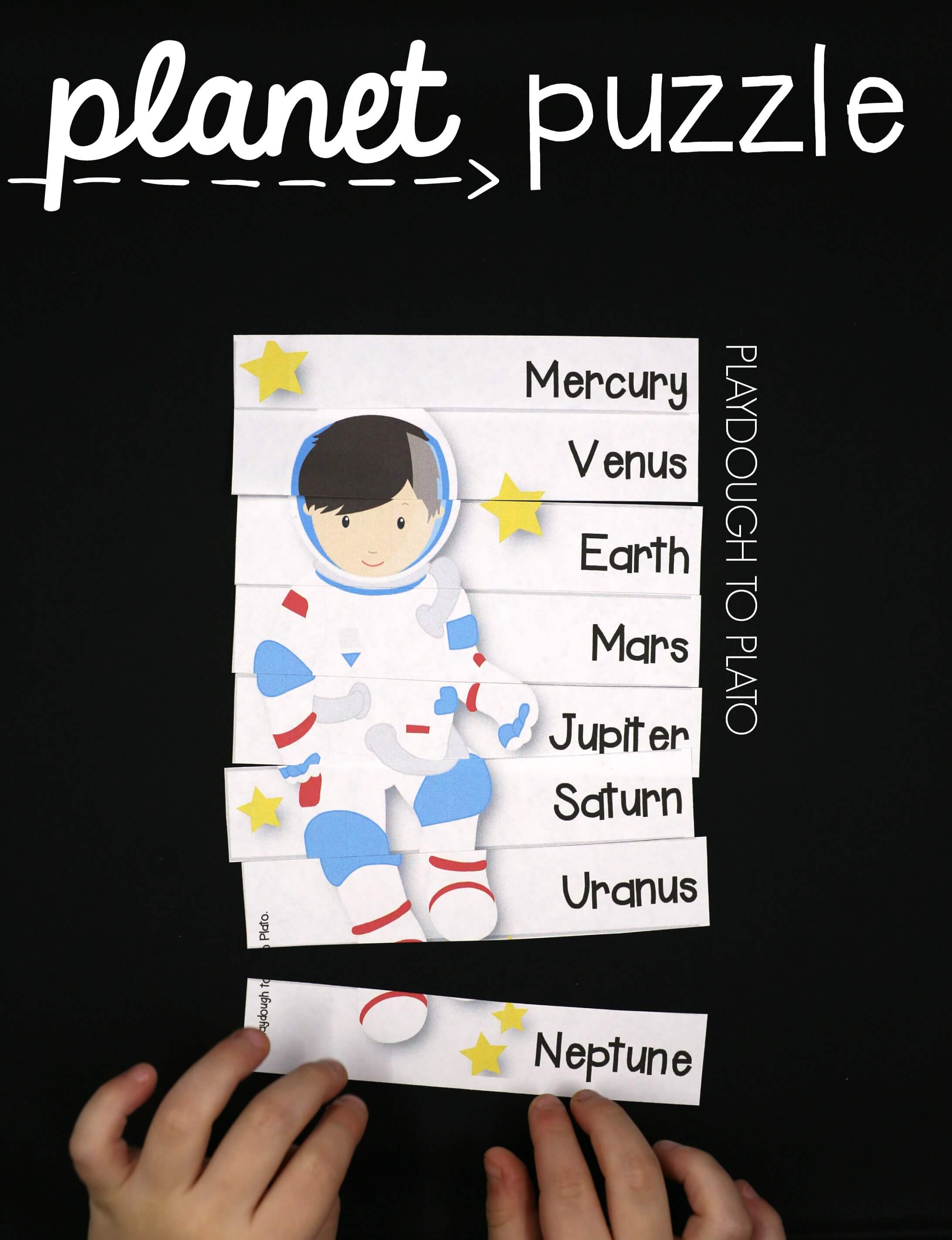 Learn the order of the planets in our solar system with a fun puzzle. Awesome space activity for young astronauts - Solar System For Kindergarten