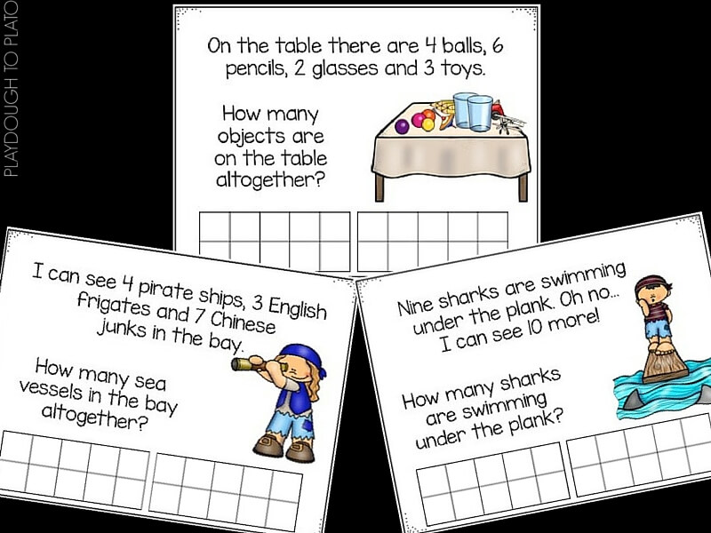Free word problem task cards with ten frames to practice word problems!