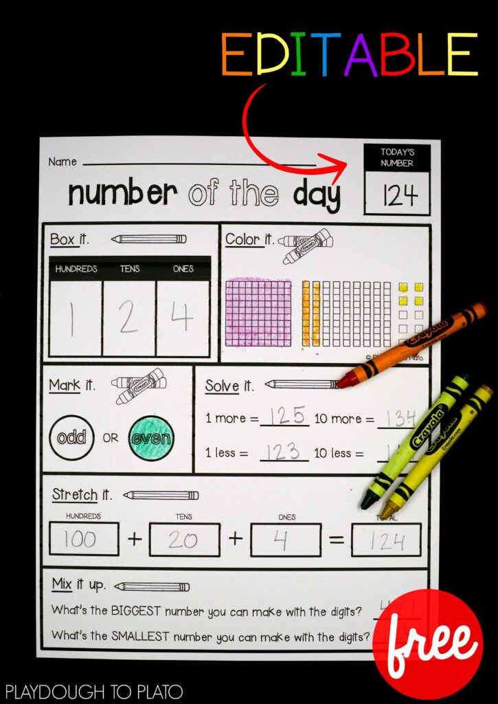 Editable Number of the Day Sheets!