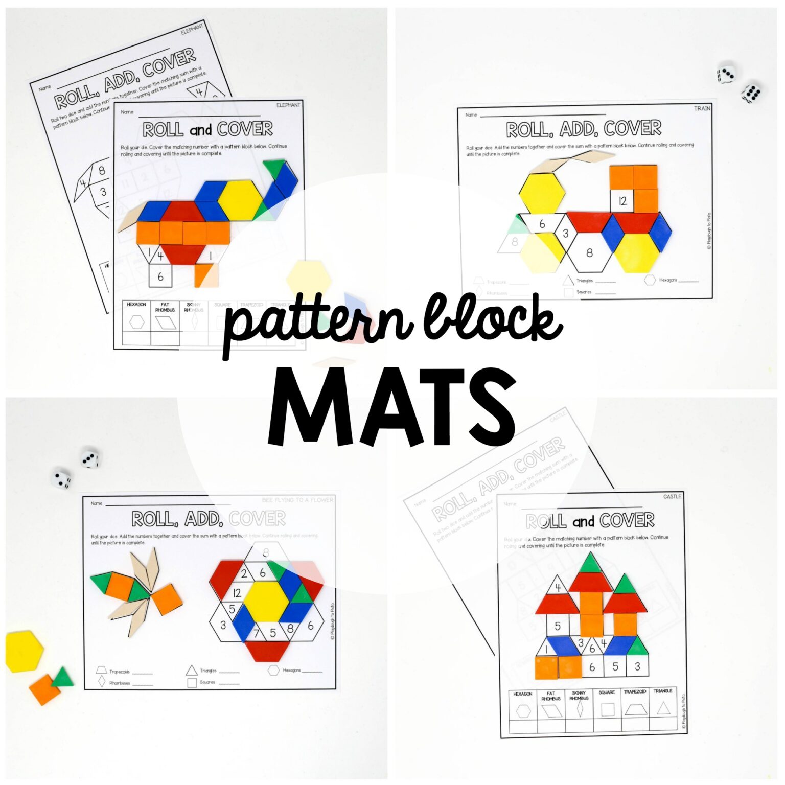 Roll and Cover Pattern Block Mats - Playdough To Plato