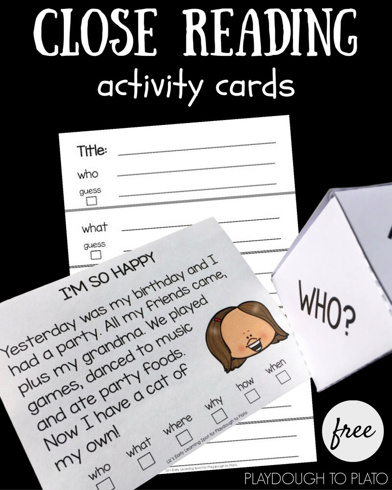Practice close reading with these free activity cards. Talk about the text or write on the recording sheet!