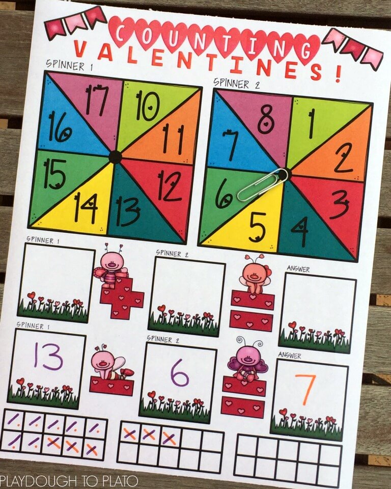 Counting valentines is easy with these free math mats!