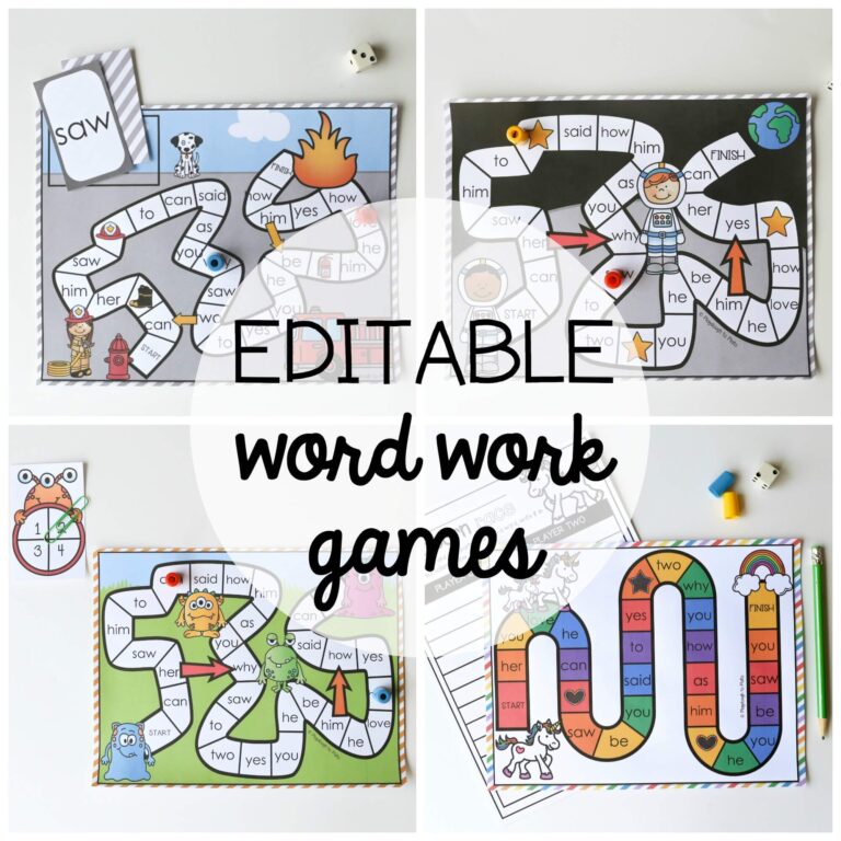 15 Word Work Board Games – EDITABLE