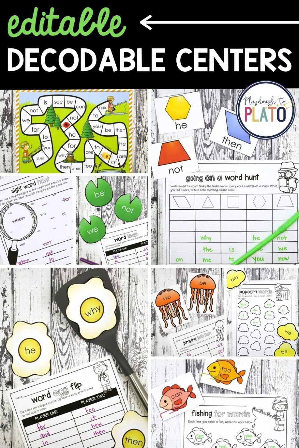 32 EDITABLE Decodable Centers - Playdough To Plato