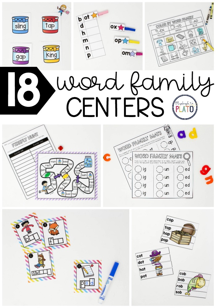 18 engaging word family centers focusing on the short vowel sounds. 