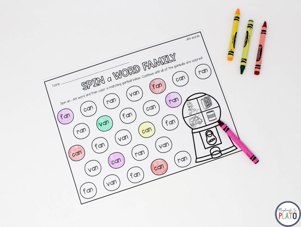 Spin an A word family with this fun gumball spin and write. 