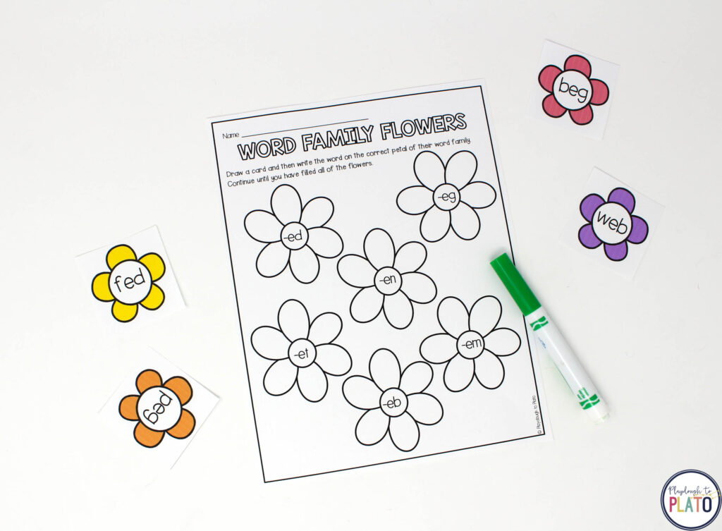 Or sort E word families with this colorful flower family sort. 