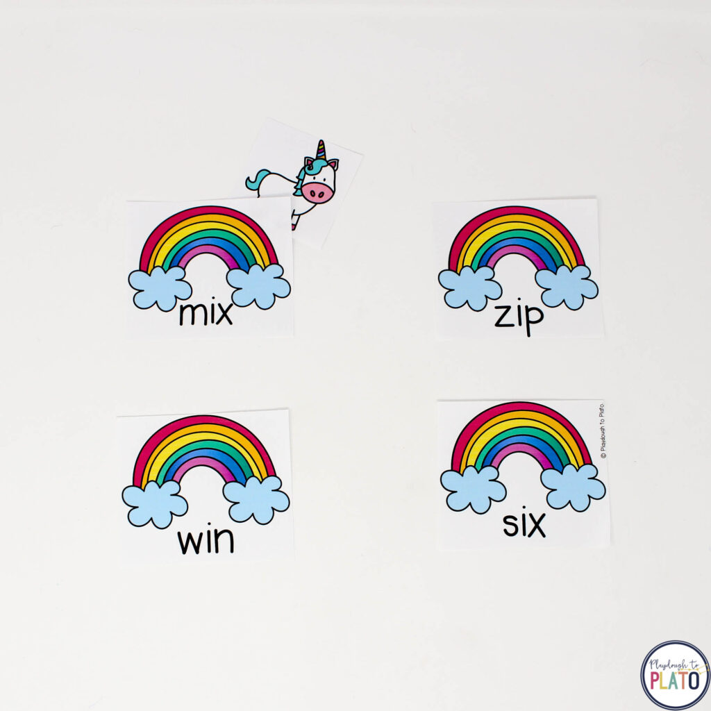 Find the unicorn behind the I family word rainbows!