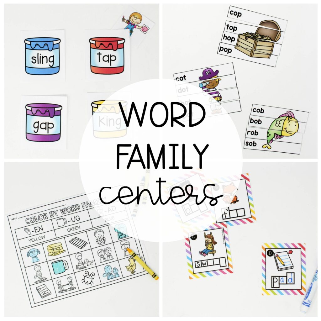 18 engaging word family centers focusing on the short vowel sounds. 