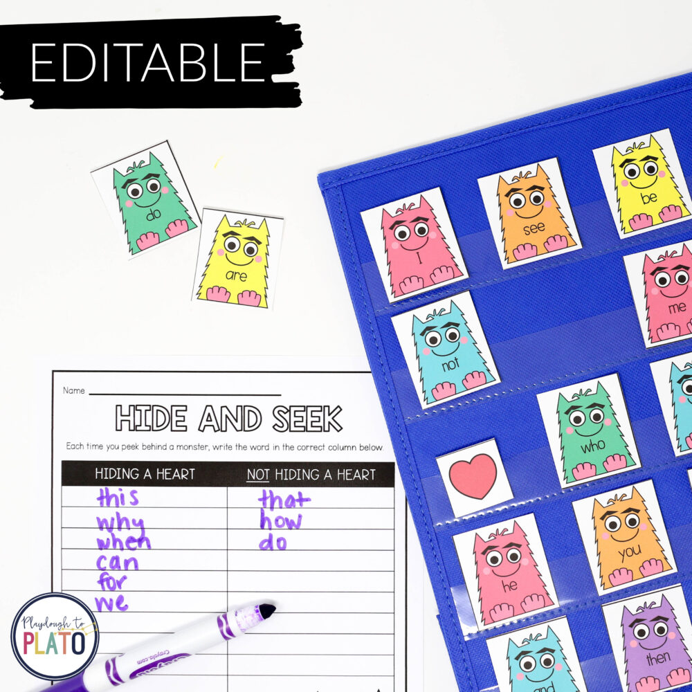 Hide and Seek Pocket Chart Games - EDITABLE - Playdough To Plato