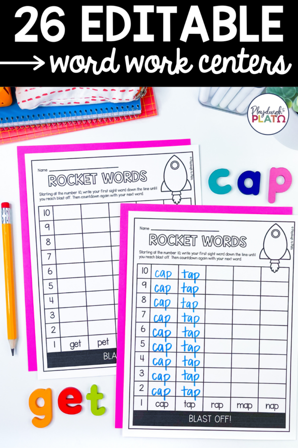 26 EDITABLE Word Work Centers - Playdough To Plato