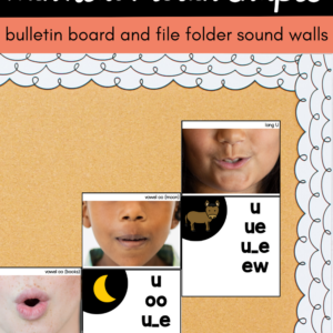 Sound wall with mouth shapes for different sounds as a science of reading strategy.