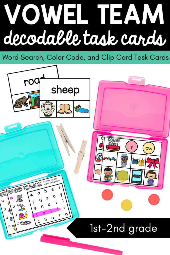 Decodable Vowel Team Task Cards - Playdough To Plato